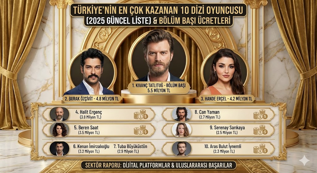Türkiye'nin En Çok Kazanan 10 Dizi Oyuncusu ve Bölüm Başı Ücretleri (Güncel Liste 2025)